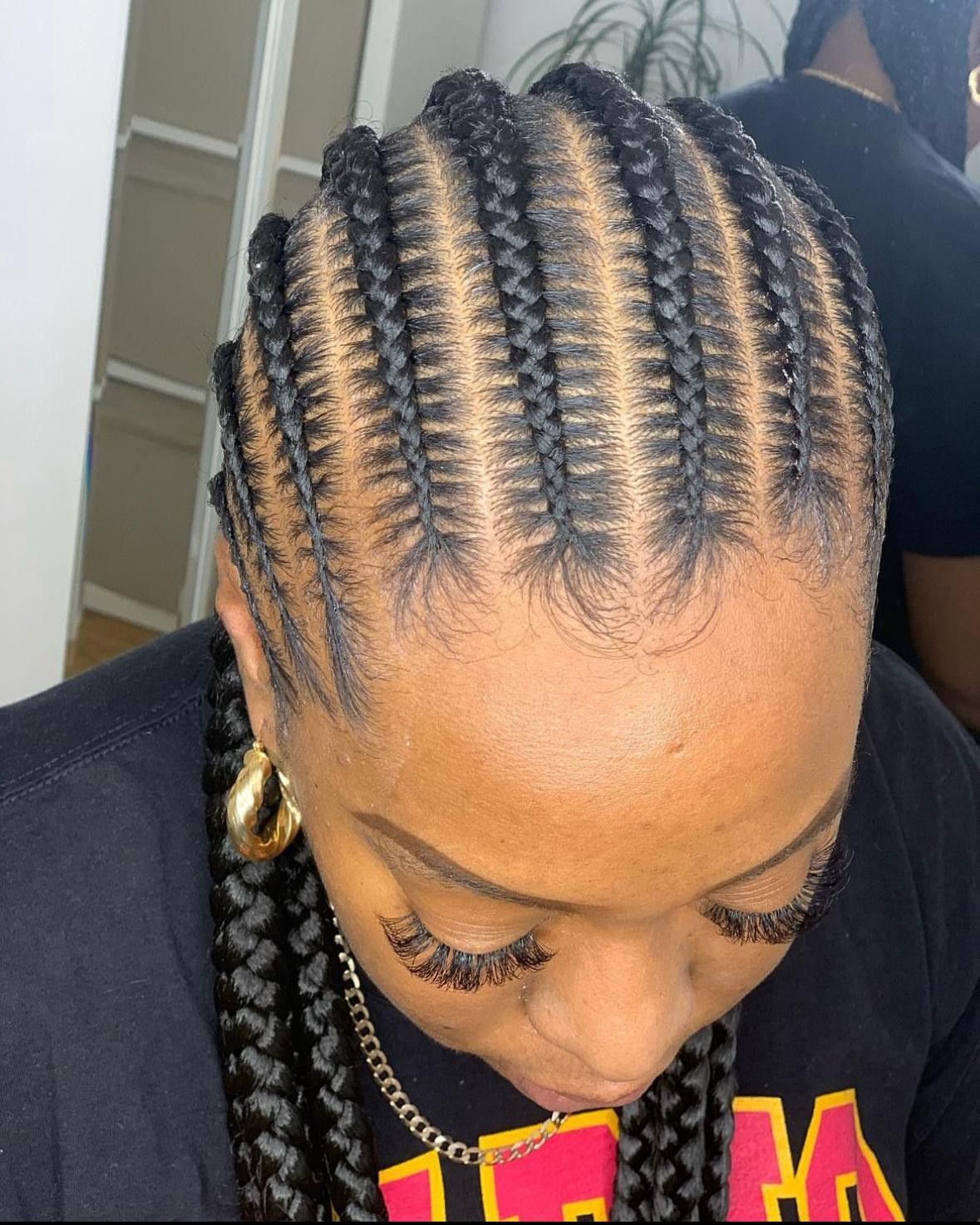 Neat straight-back cornrows